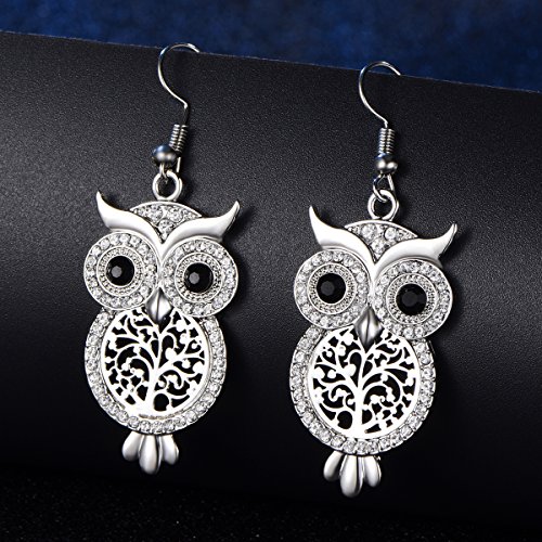 Cute Owl Drop Earrings with CZ Crystal for Women Girls - Clear Diamante Animal Dangle Earring, Anti-allergy Statement Costume Jewelry - Image 3