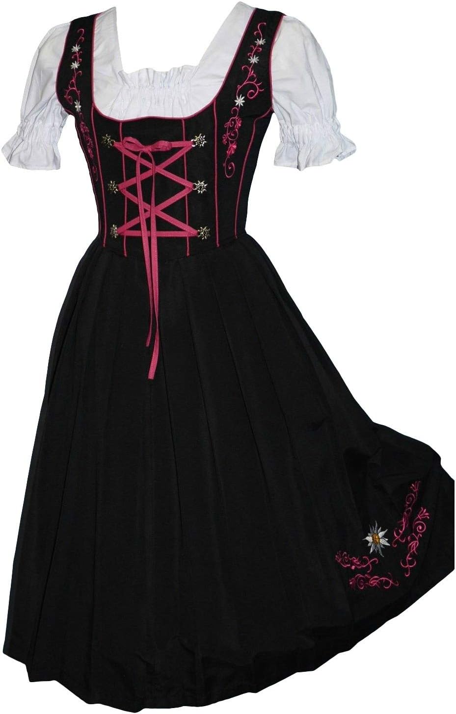 Edelweiss Creek Long 3-Pcs Black & Pink German Embroidered Oktoberfest Dirndl Dress