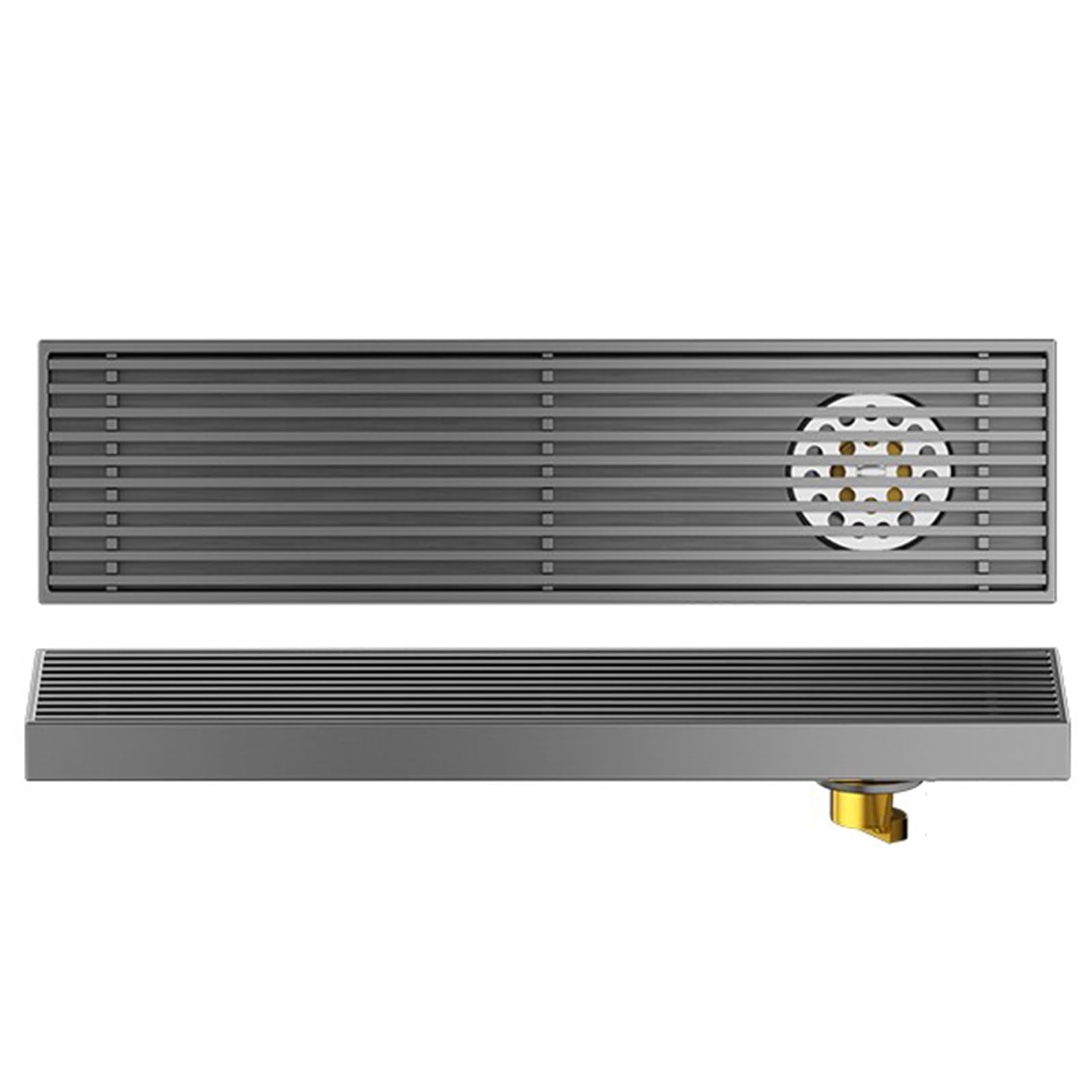 KLGFBDC Linear Shower Drain with Hair Strainer, Floor Drain for Kitchen Bathroom Garage, Rectangular Drainage Channel