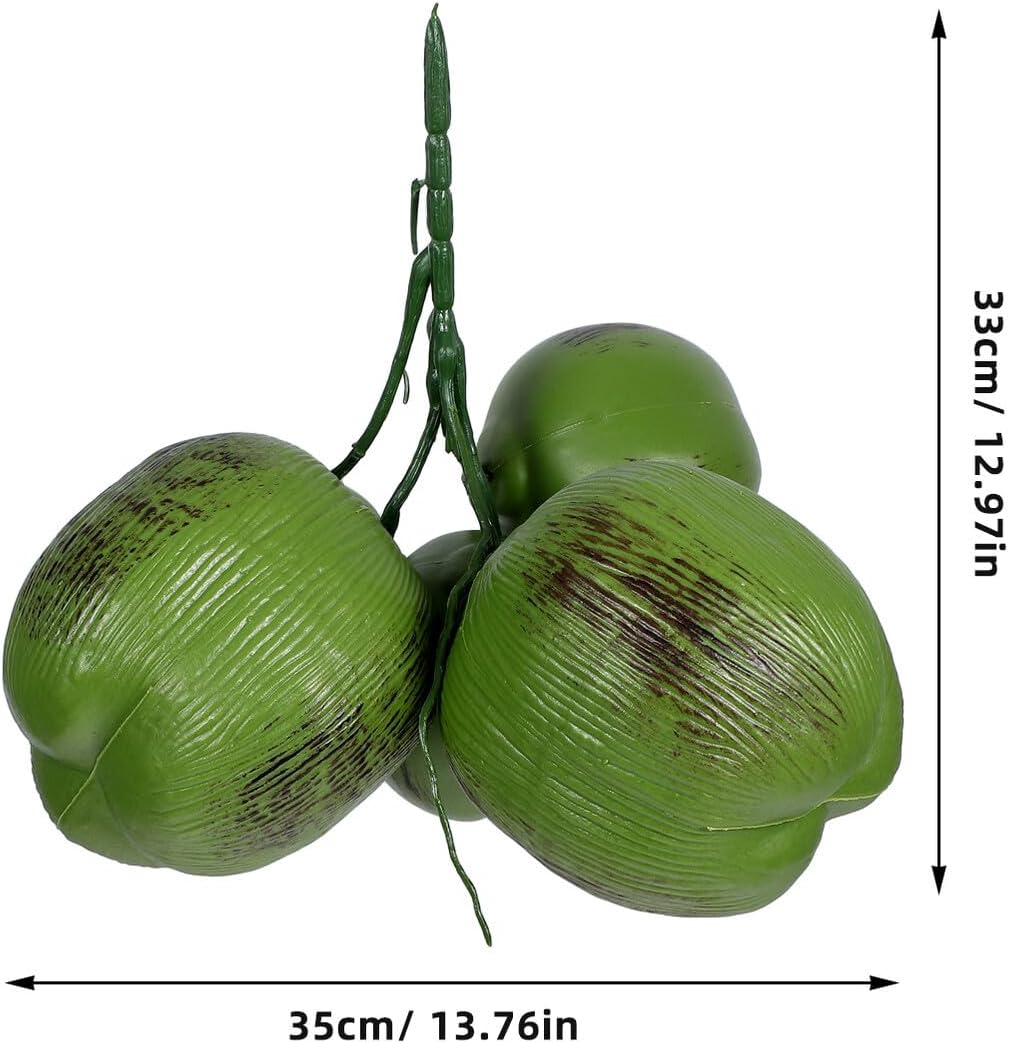 PRETYZOOM Artificial Lifelike Coconut Decorations, 5pcs Tropical Hawaiian Luau Fruit Set for Table Centerpiece, Realistic Faux Coconut Party Supplies for Tropical Theme Events
