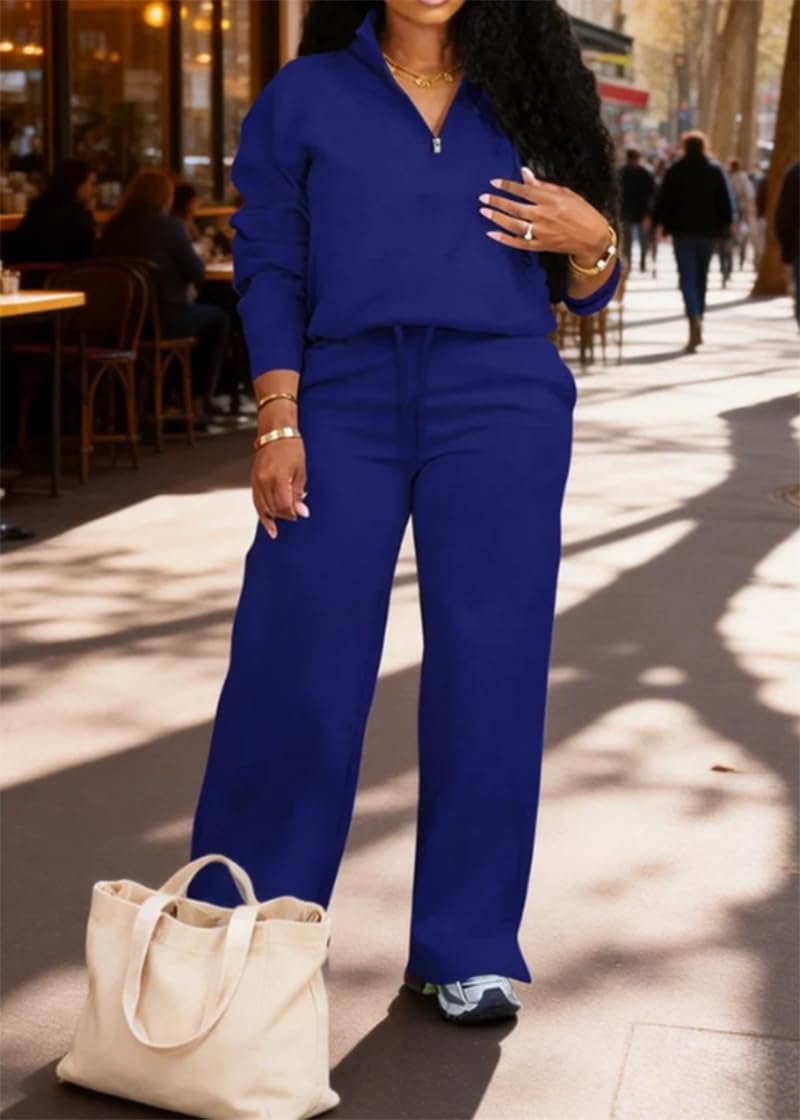 MOEENCN Women 2 Piece Outfits Sweatsuit Oversized Half Zip Sweatshirt Wide Leg Sweatpant Casual Lounge Matching Set Tracksuit - Image 2