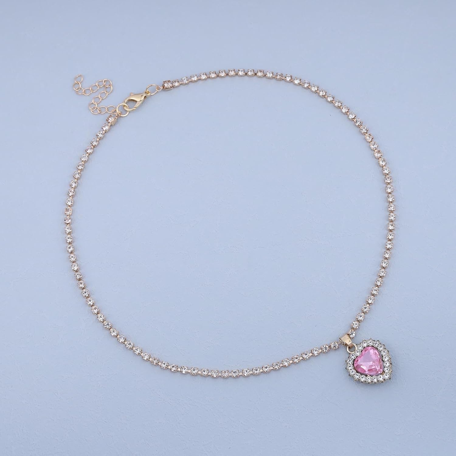 YienDoo Boho Crystal Tennis Necklace Choker Sparking Red Rhinestone Heart Pendant Necklaces Pave Crystal Heart Charm Necklace Statement CZ Bridal Wedding Necklace Jewelry for Women and Girls - Image 4