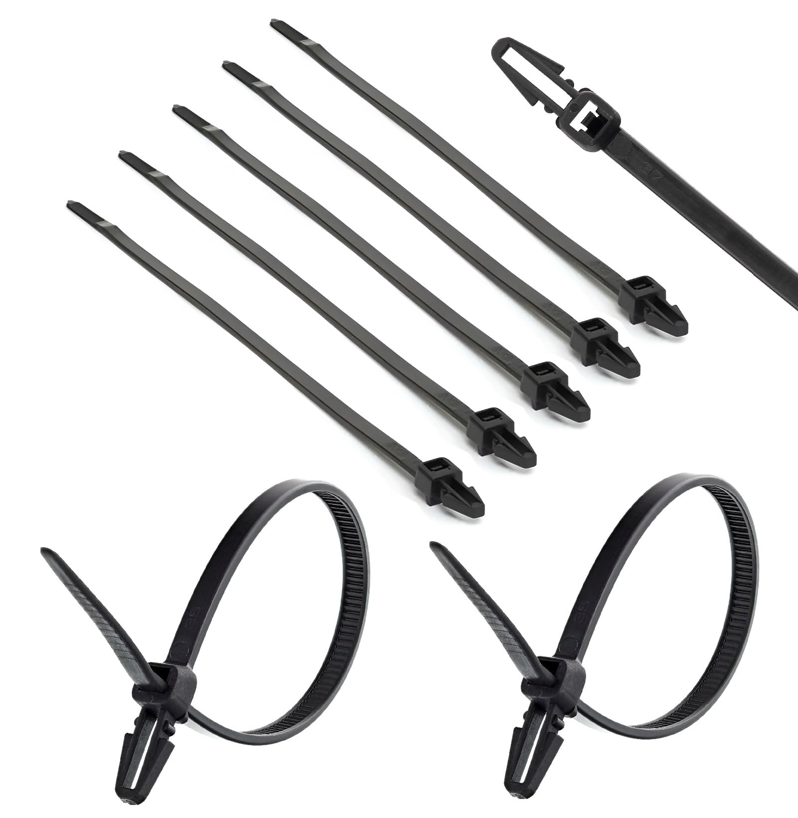 Terf Black Terf® 100 Pcs Push Mount Cable Ties 200Mm (8'') X 4.8Mm Nylon Zip Ties Car Chassis Automotive Boat Trailer Zips Tie Fastener Wire Harness Clips Wraps Home Office Warehouse Garden Workshop