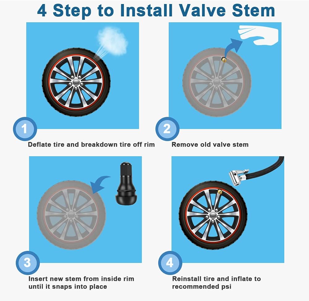 Riseuvo 5pcs TR412 and 50pcs TPMS20008 Tire Valve Stem - Rubber Snap-in Valve Stems