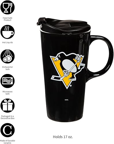 Miniatura 3 de Team Sports America Taza de café con leche de viaje en caja, pingüinos de Pittsburgh