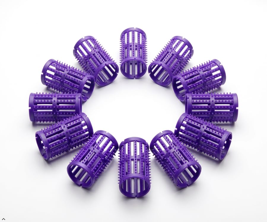 Head Jog Plastic Hair Rollers Set 12 x 36mm Lilac With 12 Pcs With Free Pins Volume Rollers For Curling And Styling Hair. Heat Free Salon Styled Heatless Curls Suitable For Wet Or Dry Hair. Hairdressing Rollers For Long Or Short Hair.