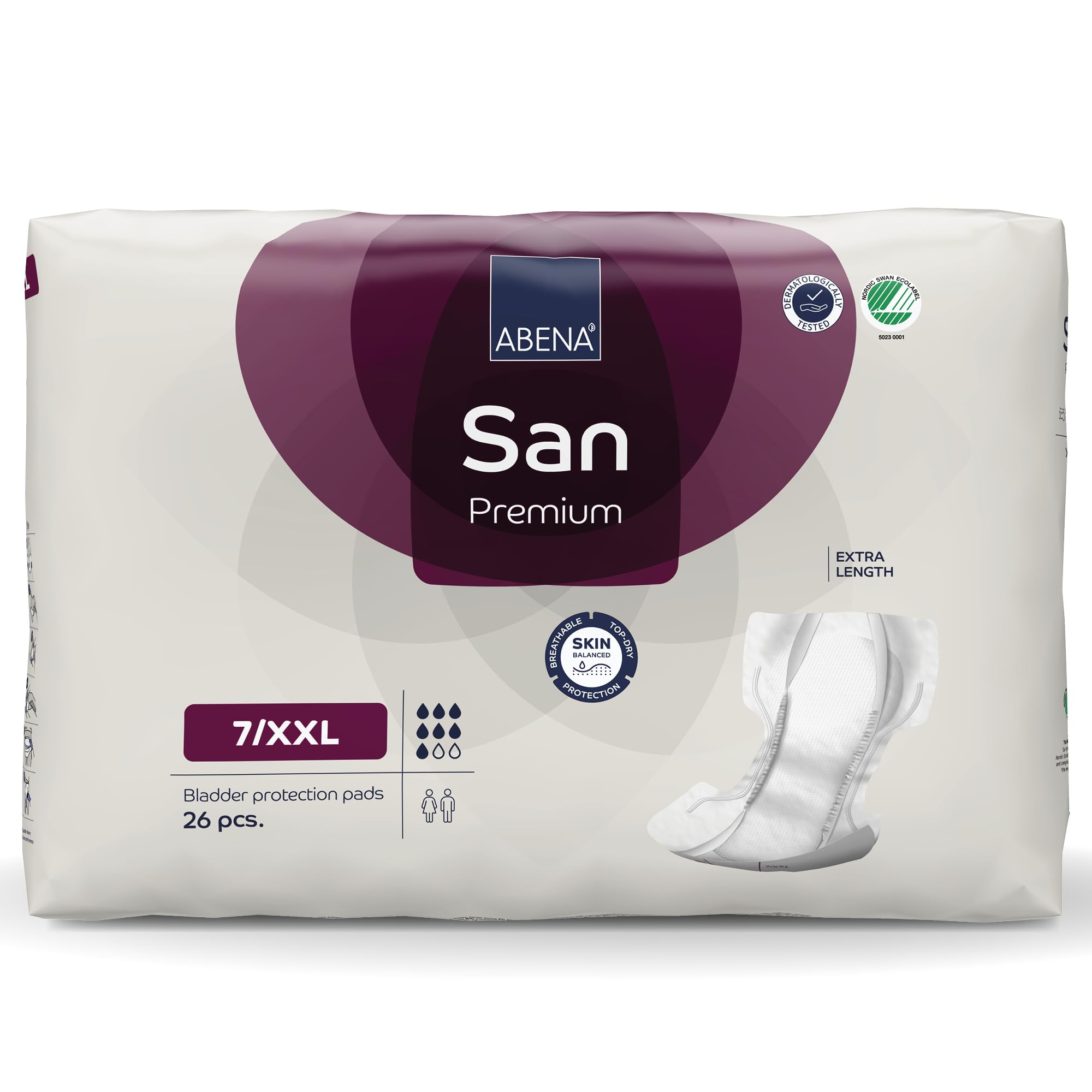 ABENA San Premium XXL Mens & Womens Incontinence Pads, Breathable & Comfortable, Fast Absorption, Discreet & Effective Shaped Incontinence Pads for Men/Women - Air Plus, 11, XL2, 16PK