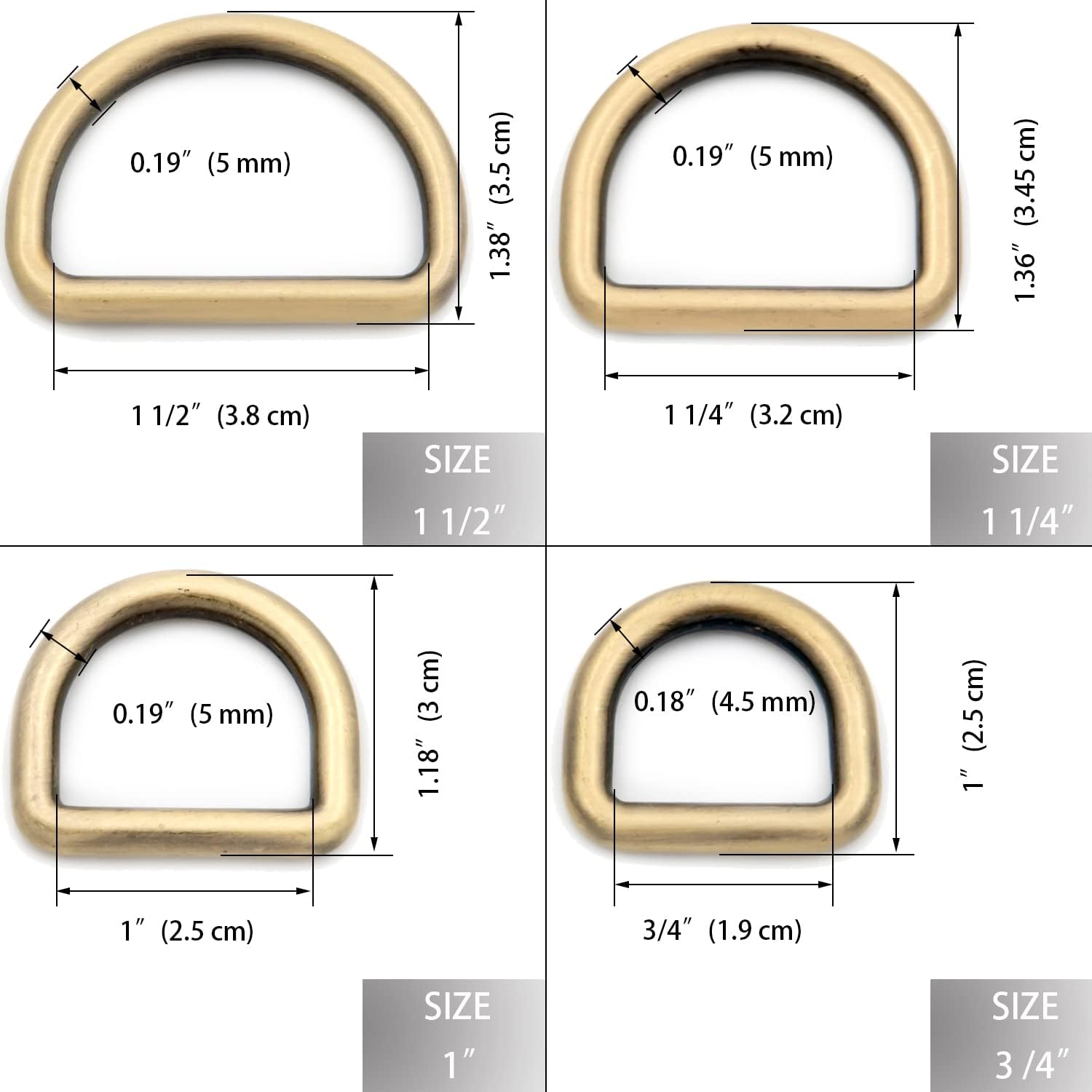 Loosco Metal D-Rings, 6PCS Non Welded Dee Ring for Bag Landyard DIY Craft Accessories (Gold,1 1/4") - Image 2