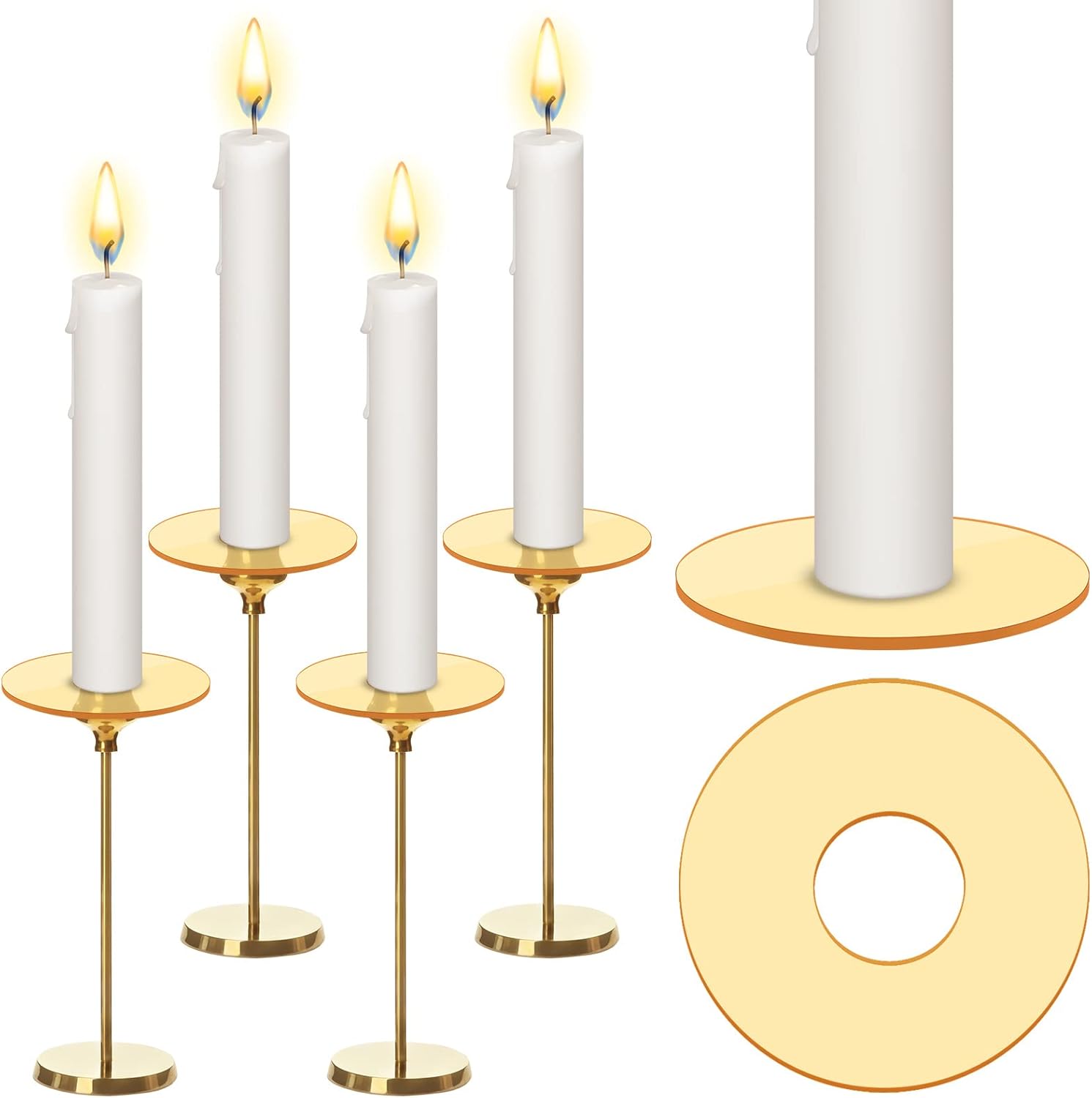 15 Pcs Gold Glass Bobeches for Candlestick Candle Drip Protectors Wax