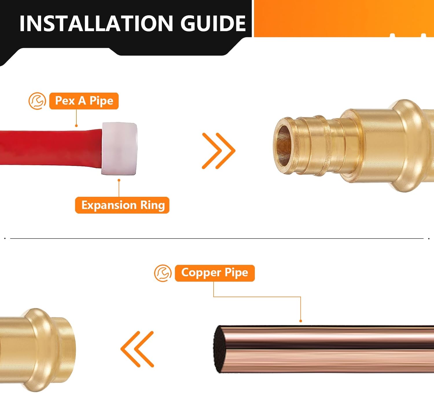 10-Pack HeSun Copper Press Fitting Adapter,1/2" PRESS X 1/2" PEX-A Expansion F1960 Coupling, LF Brass(PEX1960183-10)