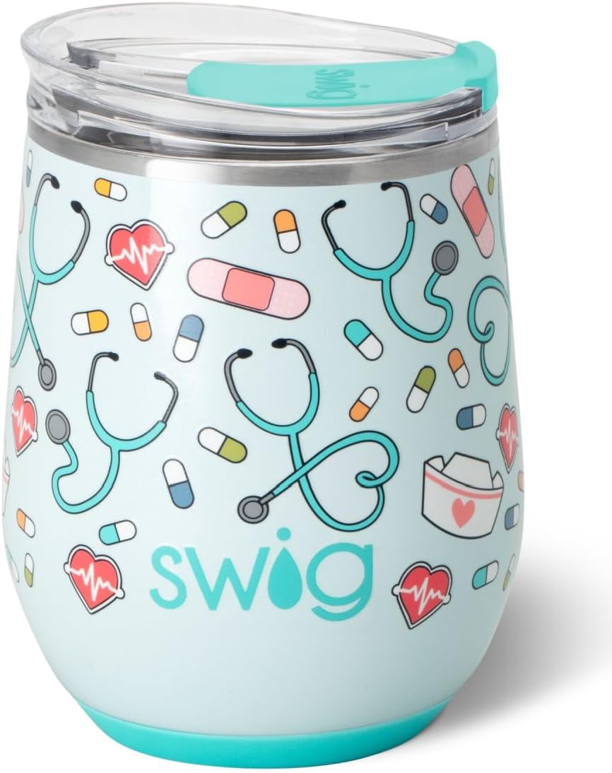 Swig Life 12oz Wine Tumbler with Lid, Stainless Steel, Dishwasher Safe, Portable, Triple Insulated Wine Tumbler, Nurse Gifts for Women, Nurse Appreciation Gifts (Scrub Life)