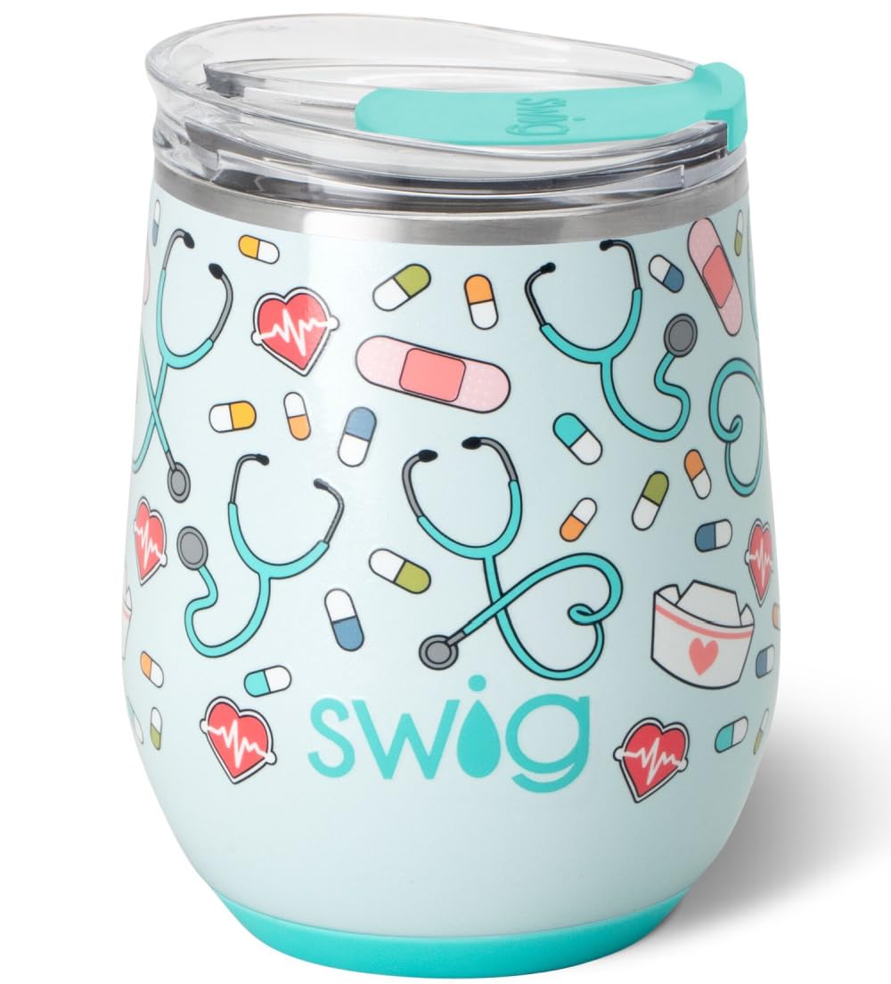 Swig Life 12oz Wine Tumbler with Lid, Stainless Steel, Dishwasher Safe, Portable, Triple Insulated Wine Tumbler, Nurse Gifts for Women, Nurse