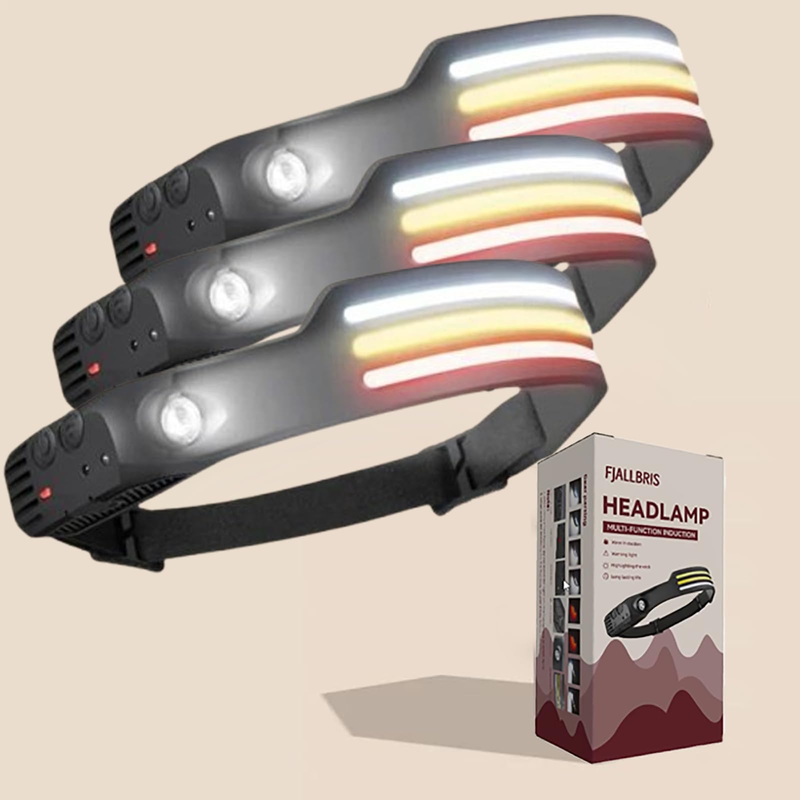 Fjallbris Headlamp, 1000lm LED 230° Headlamp PRO 2.0 with 10 Different Modes, Wide Angle Multi-Color Light Strips Head Lamp Rechargeable Flashlight