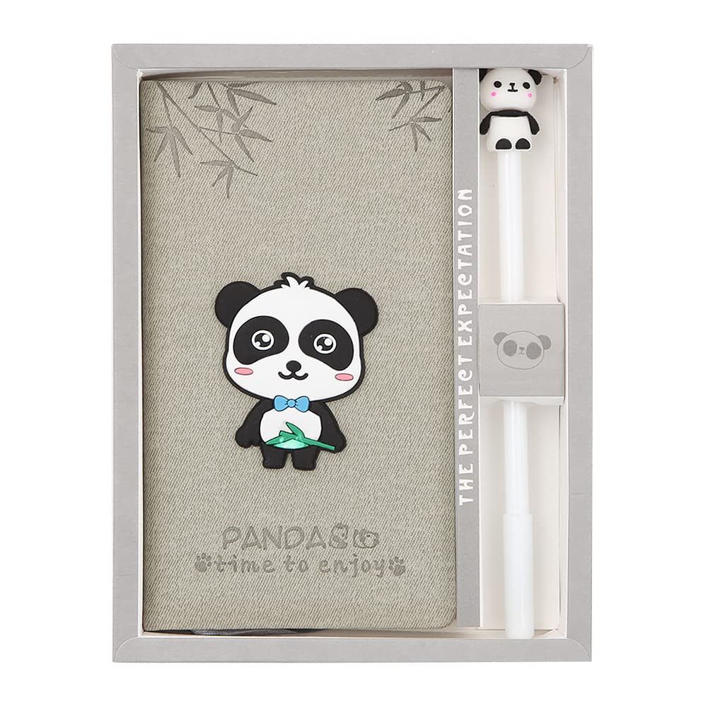 2 in 1 Panda Theme Stationery Gift Box Set Includes 1 Pcs Panda Notebook Pocket Journal Hardcover Writing Notepad Diary and 1 Pcs Pen Gift for Birthday Christmas Kids Study Office School Supplies