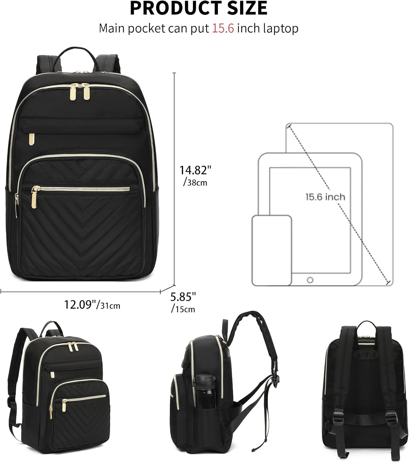 GAEKEAO Laptop Backpack Purse for Women 15.6 Inch Travel Computer Bags Fashion Casual Daypacks for Work College Business Black