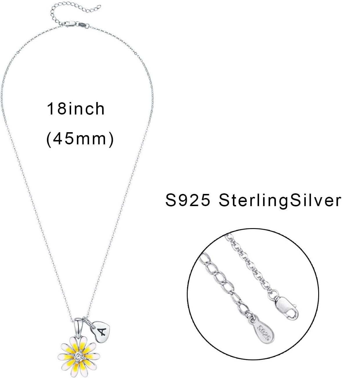 CUOKA MIRACLE Daisy Flower Ncelace 925 Sterling Silver Flower Jwwelry Gifts for Women Vanlentine`s day Your Are My Sunshine Gift Pendant Necklace