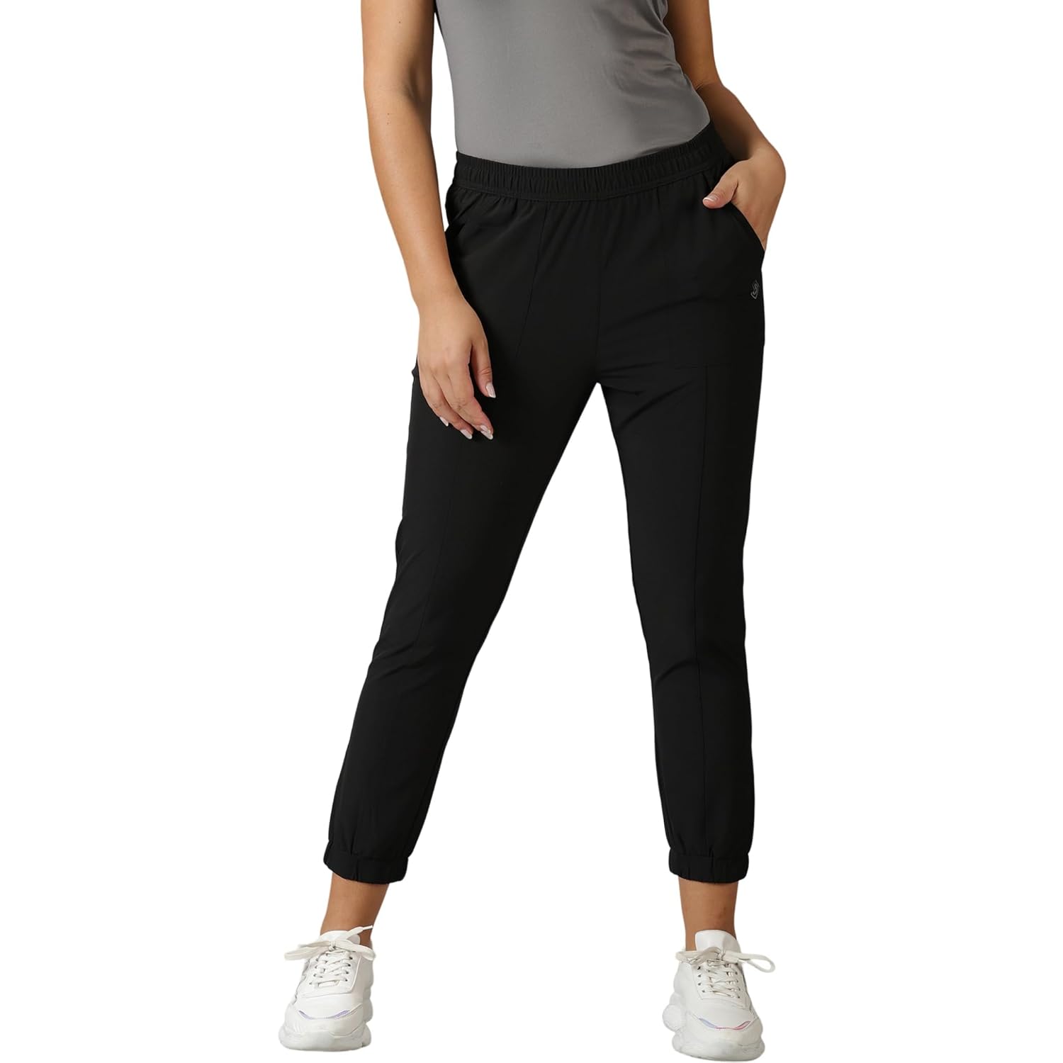 DOMIN8 Women’s Solid Running Black Track Pants with Elasticated Waist & Pockets | Stylish Trouser for Women | Lower for Workout, Gym Pants for Women
