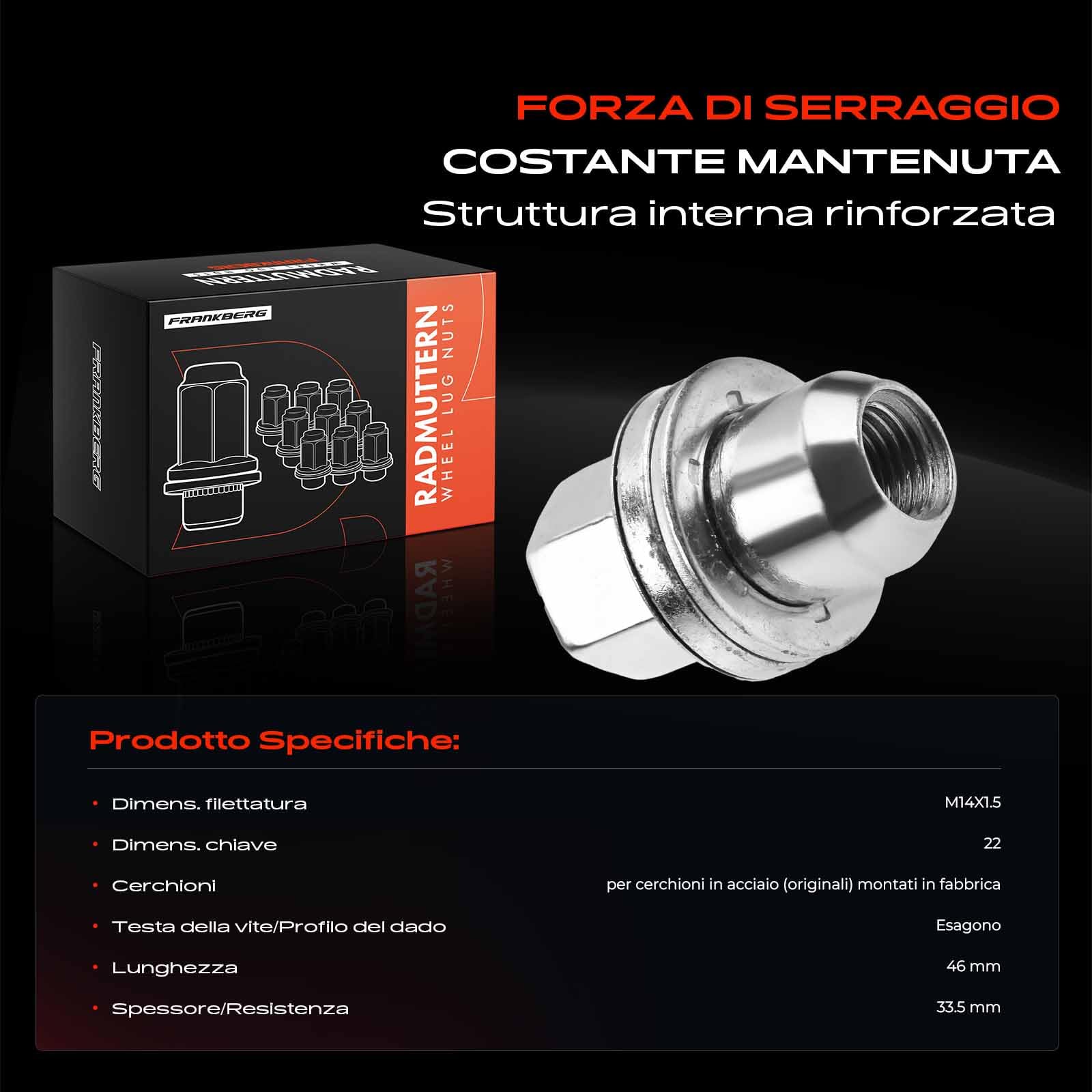 Frankberg Dadi per ruote Viti per ruote Bulloni per ruote Compatibile con R.a.n.g.e R.o.v.e.r Sport L494 R.a.n.g.e R.o.v.e.r IV L405 Discovery V L462 R.a.n.g.e R.o.v.e.r Sport L320 RRD500590