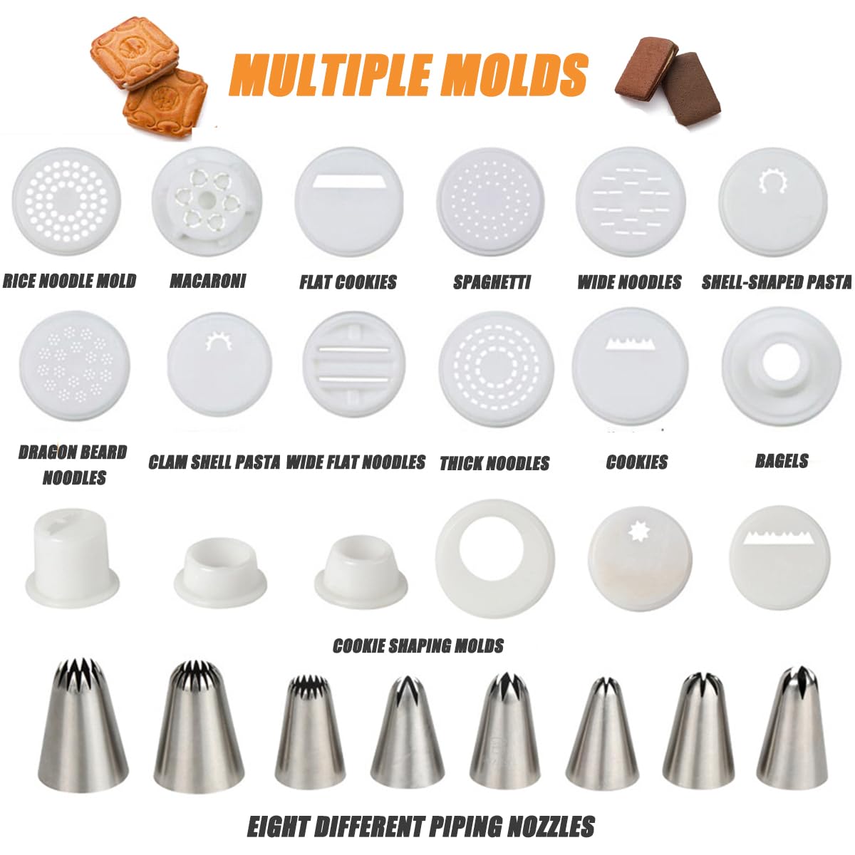 Macchina automatica per la produzione di biscotti, 180 W, 8 diversi ugelli, 6 stampi, 50-60 giri/min, per biscotti fai da te, pasticceria, cucina
