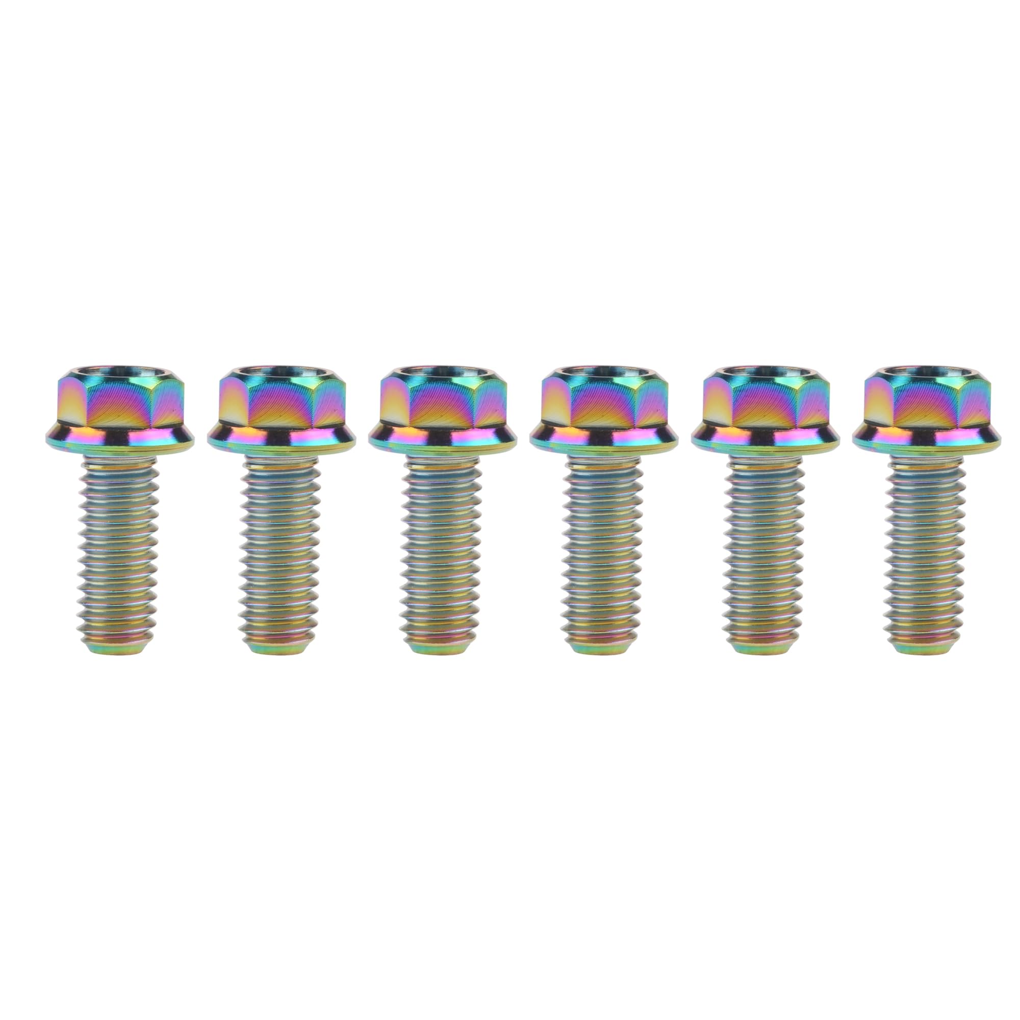 Tornillos de titanio M8 x 20 mm arcoíris con cabeza de brida pequeña y paso de 1,25 mm para bicicleta