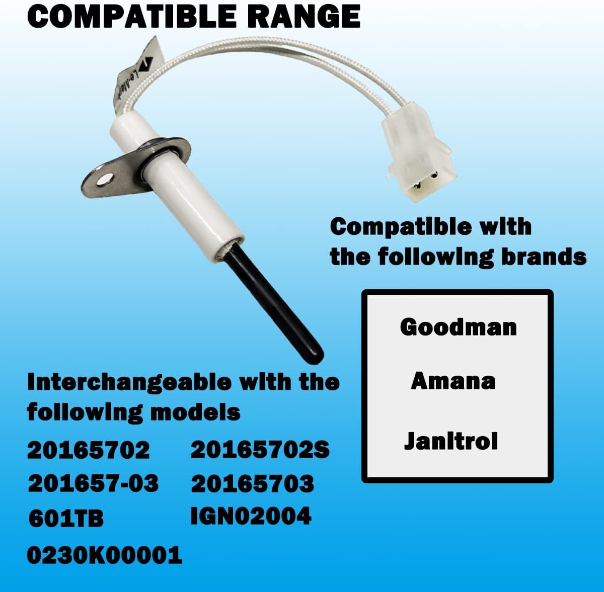 201657-03S Furnace Hot Surface Ignitor.Compatible With Goodman, Amana, Janitrol.20165703S Replace 201657-03,601TB, 20165702, 20165702S,0230K00001, IGN02004.10 year warranty.