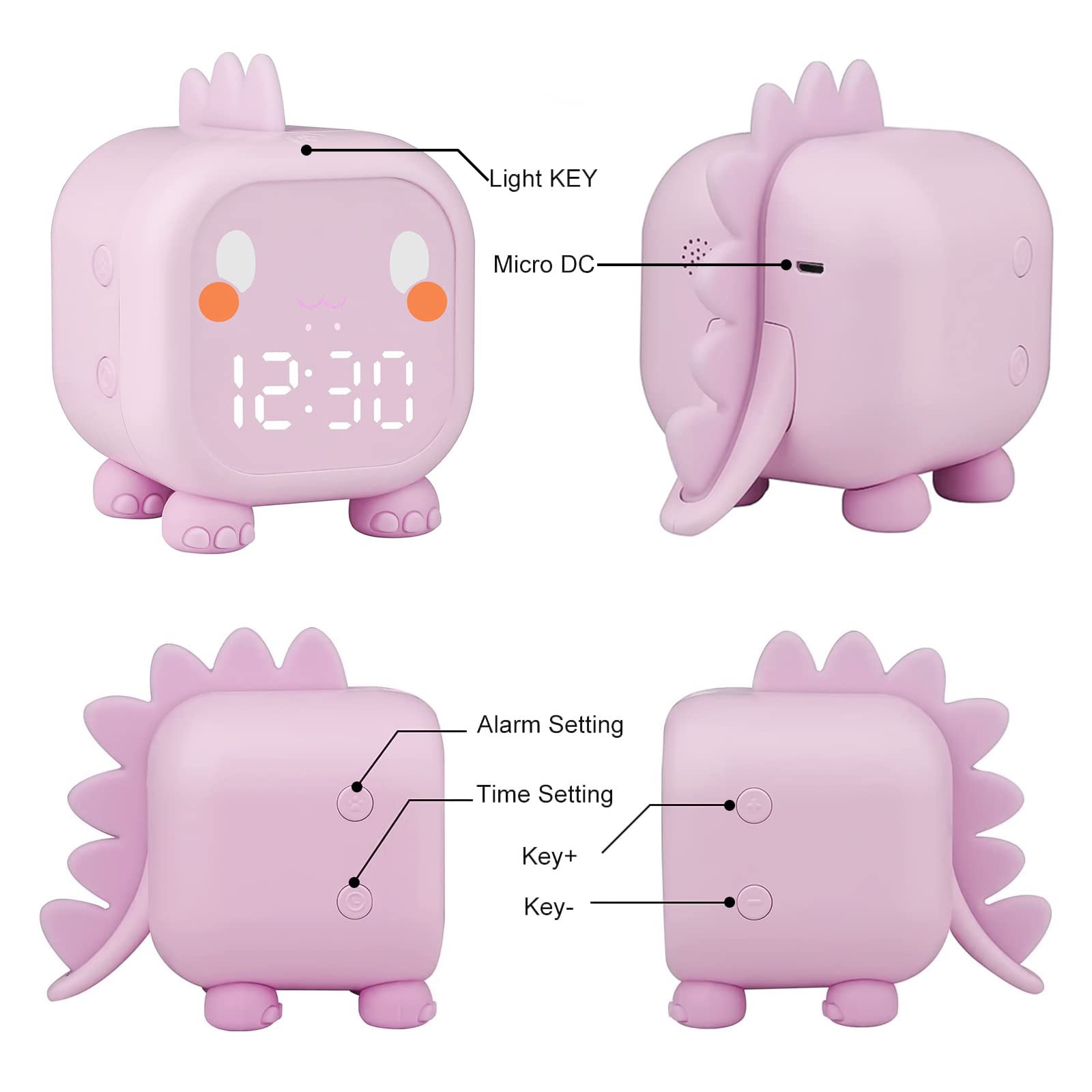 Réveil Enfants Fille Garcons LED Numerique Lampe Réveil, Dinosaure Réveil Numérique Volume Réglable Minuterie Veilleuse Snooze Réveil en USB Charge