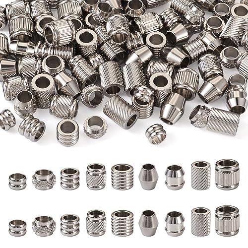 Fashewelry 90pcs Stainless Steel Column Beads Tube Large Hole European Spacer Beads Hole: 4-5mm for Bracelet Necklace Hair Jewelry Making Findings