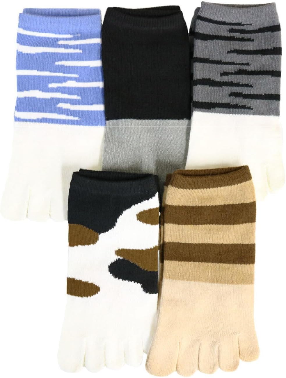 Japanese Cat Design Toe Five Finger Socks (Set of 5 Pairs) Athletic No Show Split Toe Socks Colorful