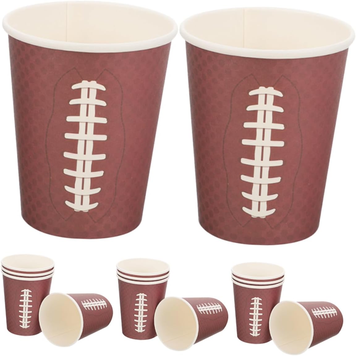 SECFOU 48pcs Rugby Paper Drinking Cups Brown Disposable Ice Cream Cups Thickened Design for Game Day Tailgate Sports Events Birthday Party Supplies
