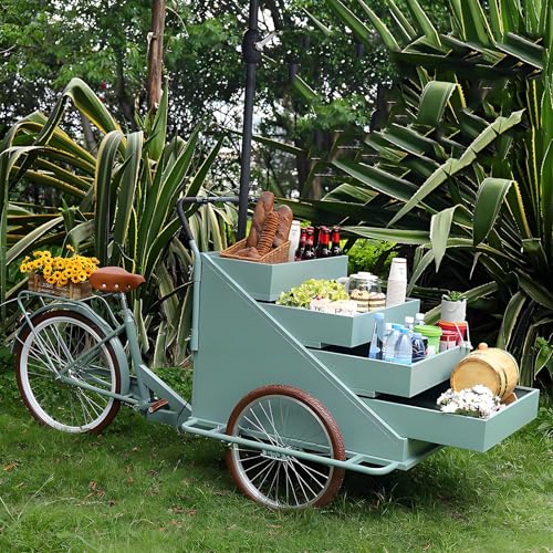 Carro de comida móvil con estante de exhibición de 4 capas, triciclo de carga para aperitivos y bebidas, camión de comida de 3 ruedas para eventos al aire libre