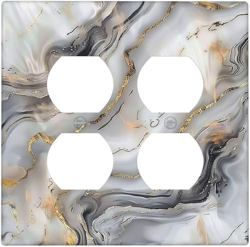 Wuyocha Light Switch Cover Plate Luxurious Abstract Grey - Gold Marble 2 Gang So