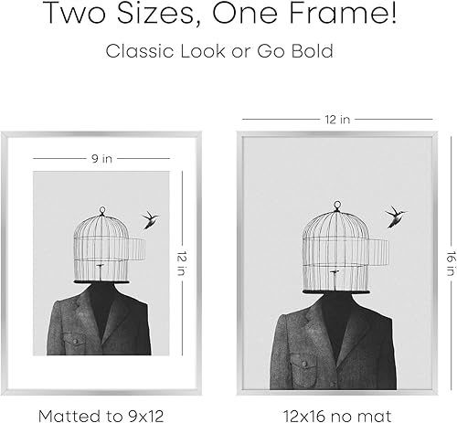 Miniatura 3 de Homeforia - Portarretratos de metal plateado de 12 x 16 pulgadas - Marco de póster de 12 x 16 pulgadas con paspartú de 9 x 12 pulgadas - Marcos de