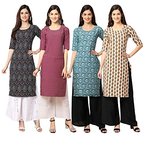 Image of Pinkmint Women's Crepe Digital Print Straight Kurta [Pack of 4] (CCV-373-347-357-354)