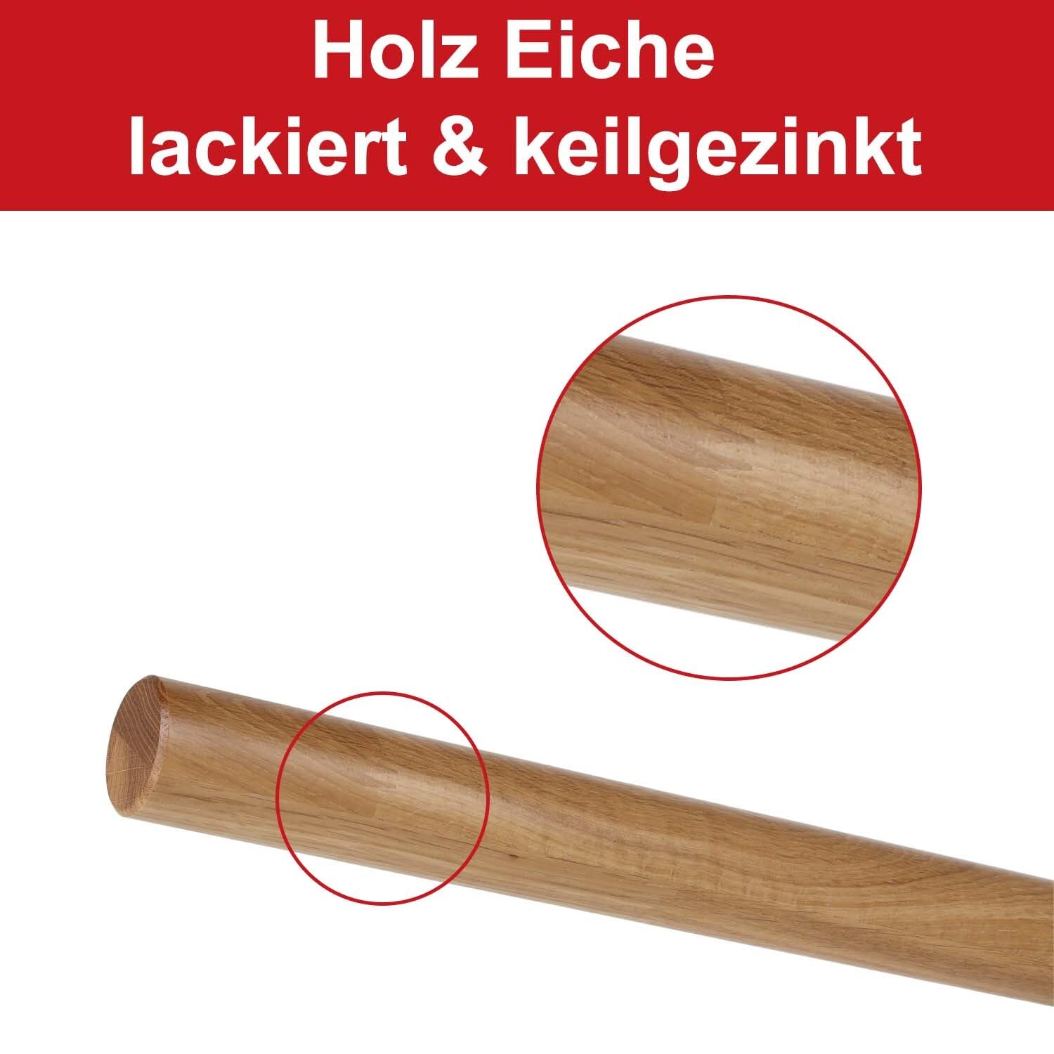 TIBU Eiche keilgezinkt Holz Handlauf Geländer 0,3m - 6m, Länge 80 cm und 2 Edelstahl Halter Schwarz