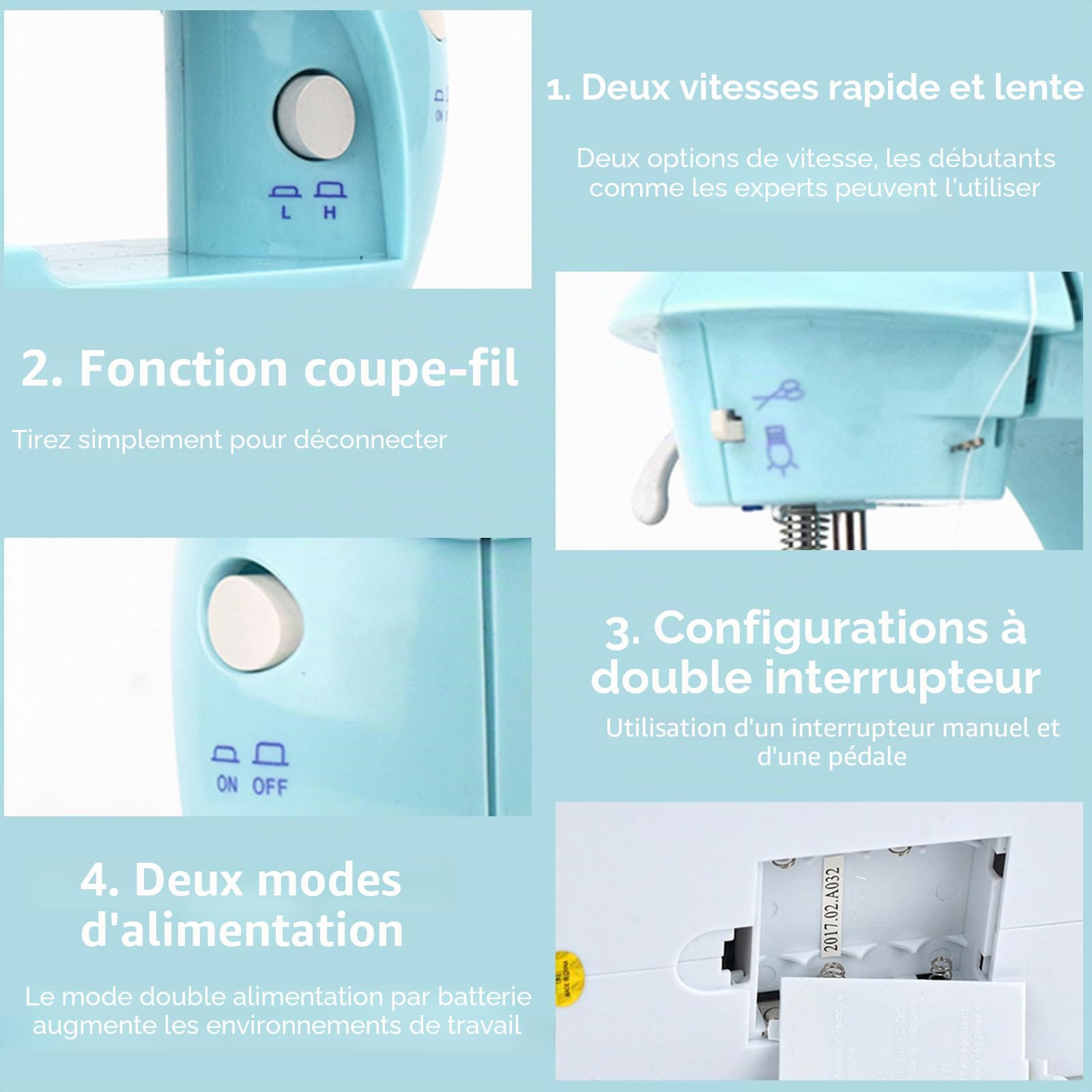 Machine à coudre électronique, mini machine à coudre double fil 2 vitesses avec pédale pour vêtements, rideaux, artisanat avec 99 accessoires de couture et table d'extension