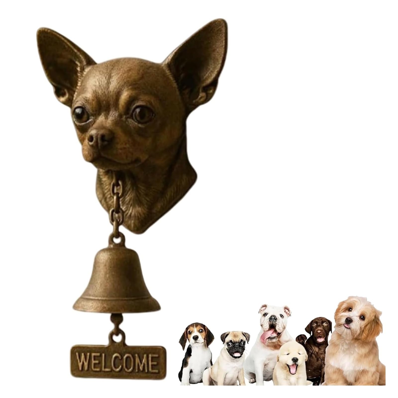Various Dog Welcome Doorbell Vintage Wall-Mounted Hanging Bell Cast Iron/Resin, Entry Bell for Porch, Front Door & Garden - Pet Lover Decorative Dog Bells(Chihuahua)