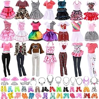 28 PCS Doll Clothes and Accessories Set, 3 Fashion Skirts 3 Fashion Clothes 10 Shoes 12 Jewelry Accessories, Fashion Outfits Girls Birthday Gifts for 11.5 Inch Barbie Dolls Girls Gift(Random Style)