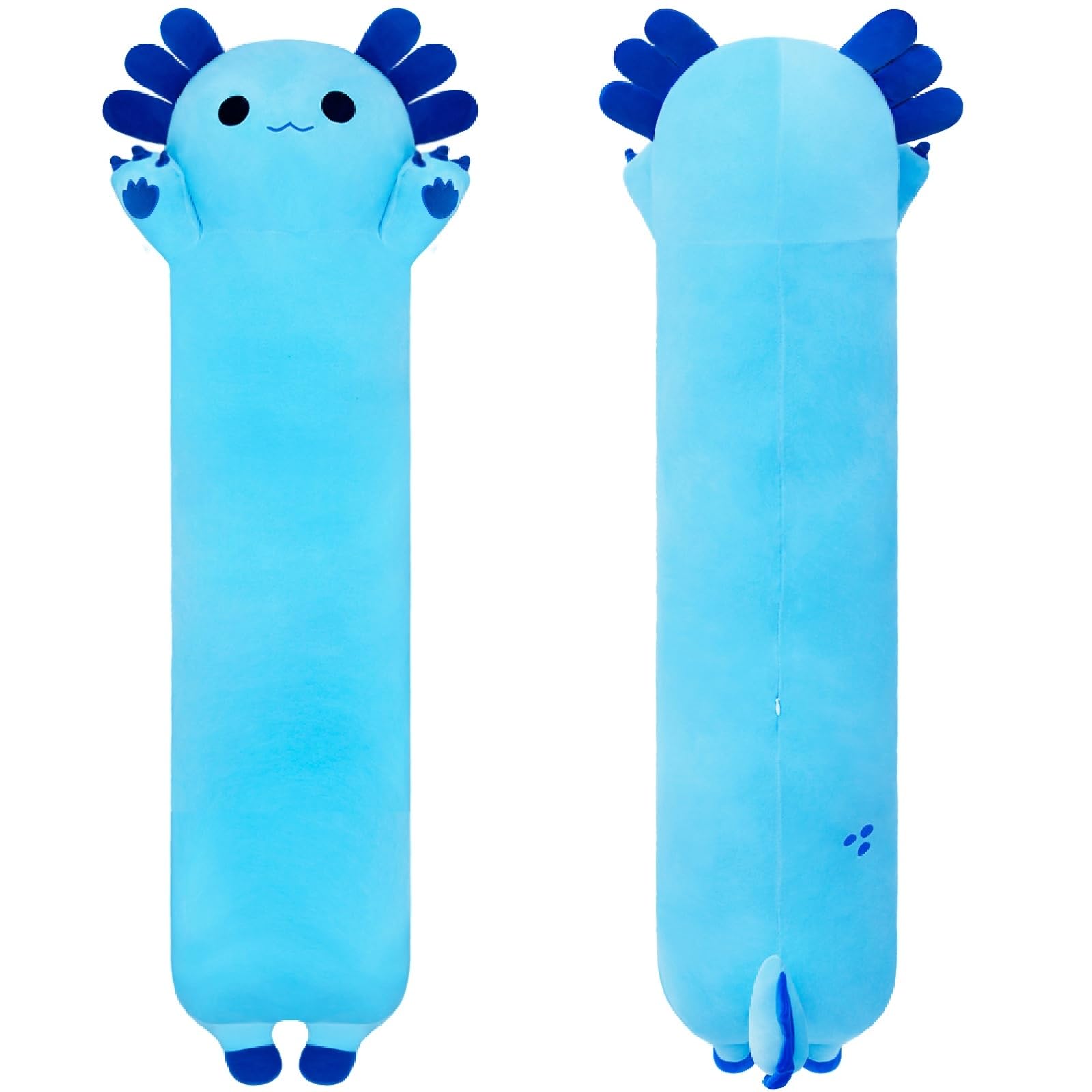 SNOWOLF Cojín Largo de Peluche de Axolotl, Juguete de Peluche Suave Kawaii de Peluche, Adorable cojín de Abrazo para niños (110 cm, Azul)