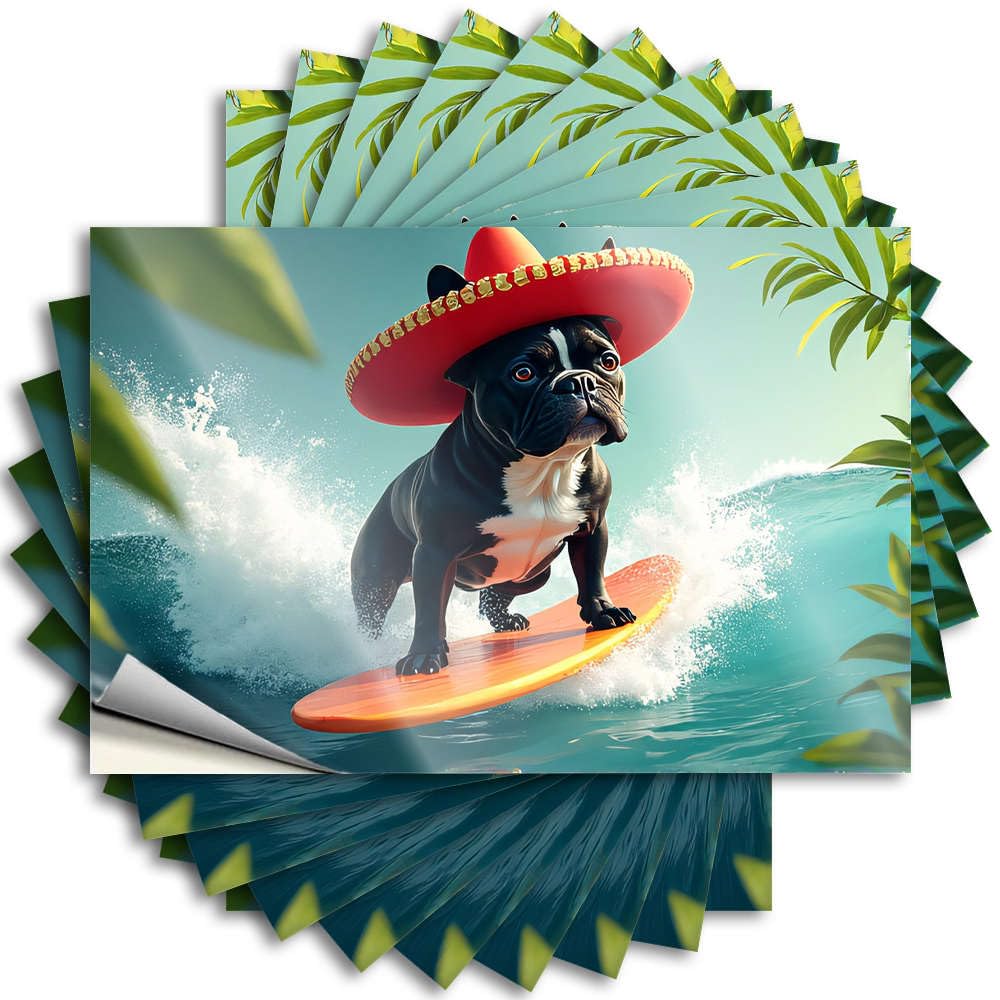 Fzfn Colour Surfing Bulldog In A Sombrero Cool Room Decorations Metal - Stickers Wall Waterproof Decal(12X18cm)