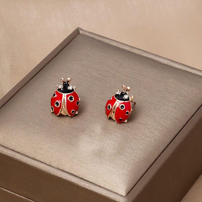 Rhinestone Bug Little Ladybird Stud Earrings for Women Cute Black Spot Red Charm Insect Tiny seven-spotted ladybug Earrings Small Ladybeetle Delicate Jewelry Gift - Image 7