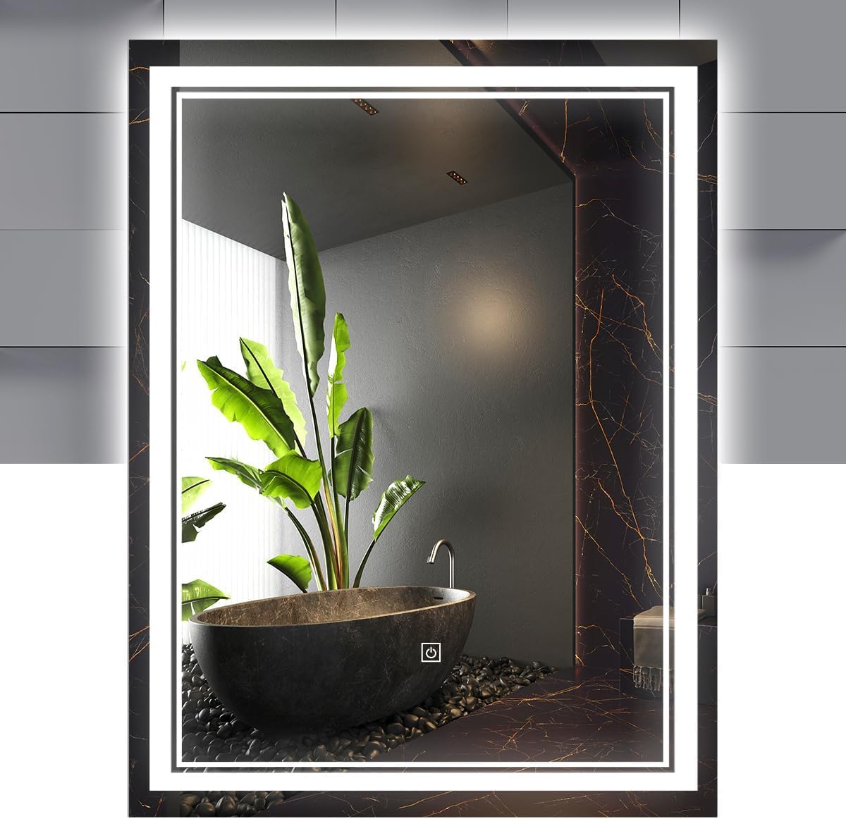 Raganet Espejo Rectangular con Luz LED, 3 Tonos de Luz Fría, Cálida, Neutra, Atenuable, Interruptor Táctil, Montaje en Pared, para Baño o Tocador (52.5 x 37.5 cm, Rectangular)