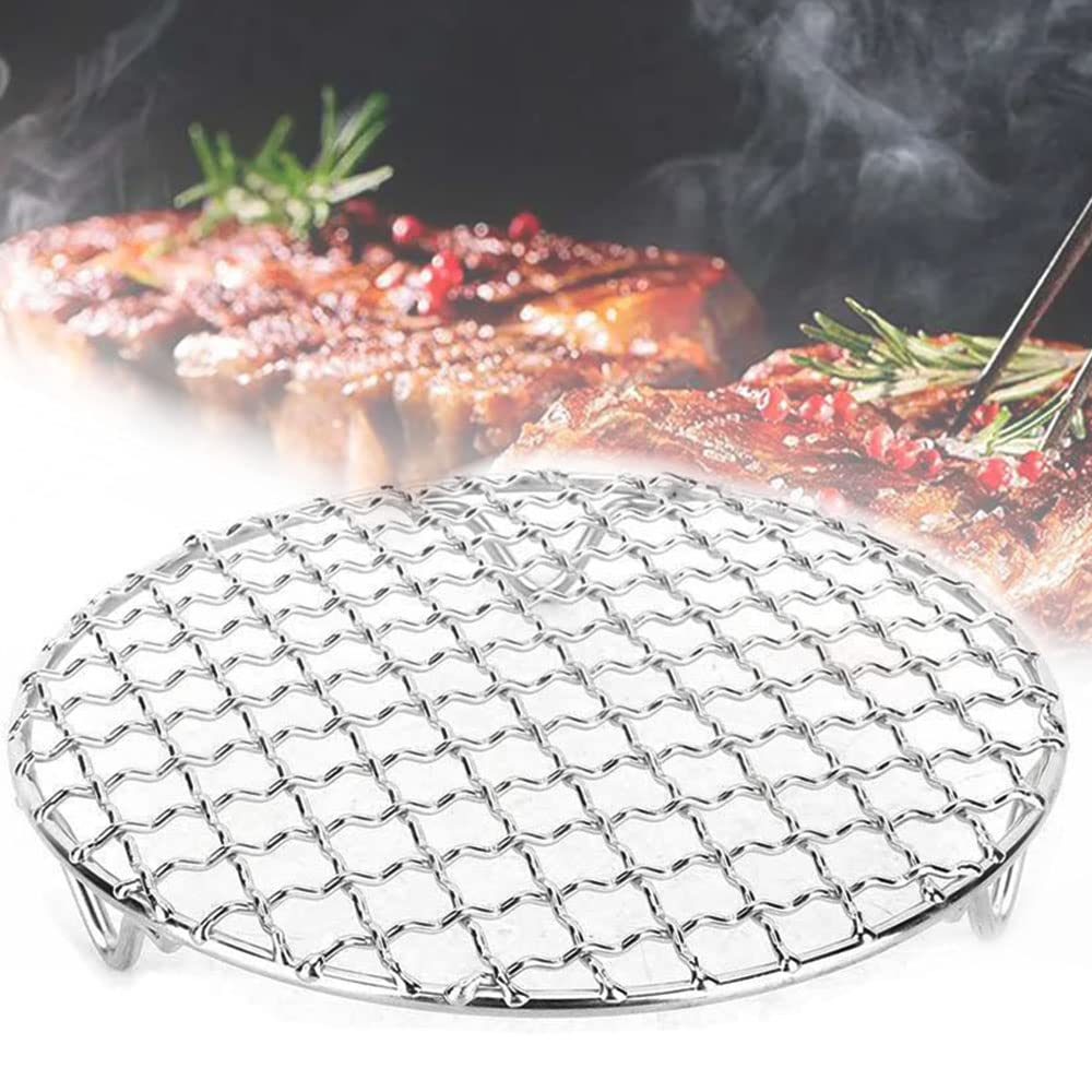 Sourcing Map Grille De Cuisson Ronde 29 Cm – Grille BBQ Acier Inoxydable 304, Maille Croisée Pour Barbecue, Friteuse à Air, Argent