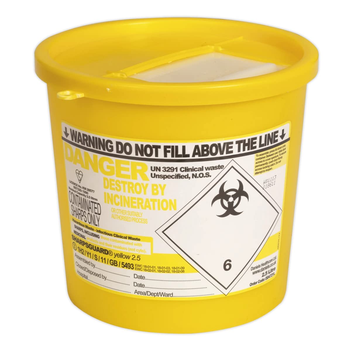 Sealey Ssp250 coupants 2.5ltr collecteur de déchets tranchants jaune pour atelier