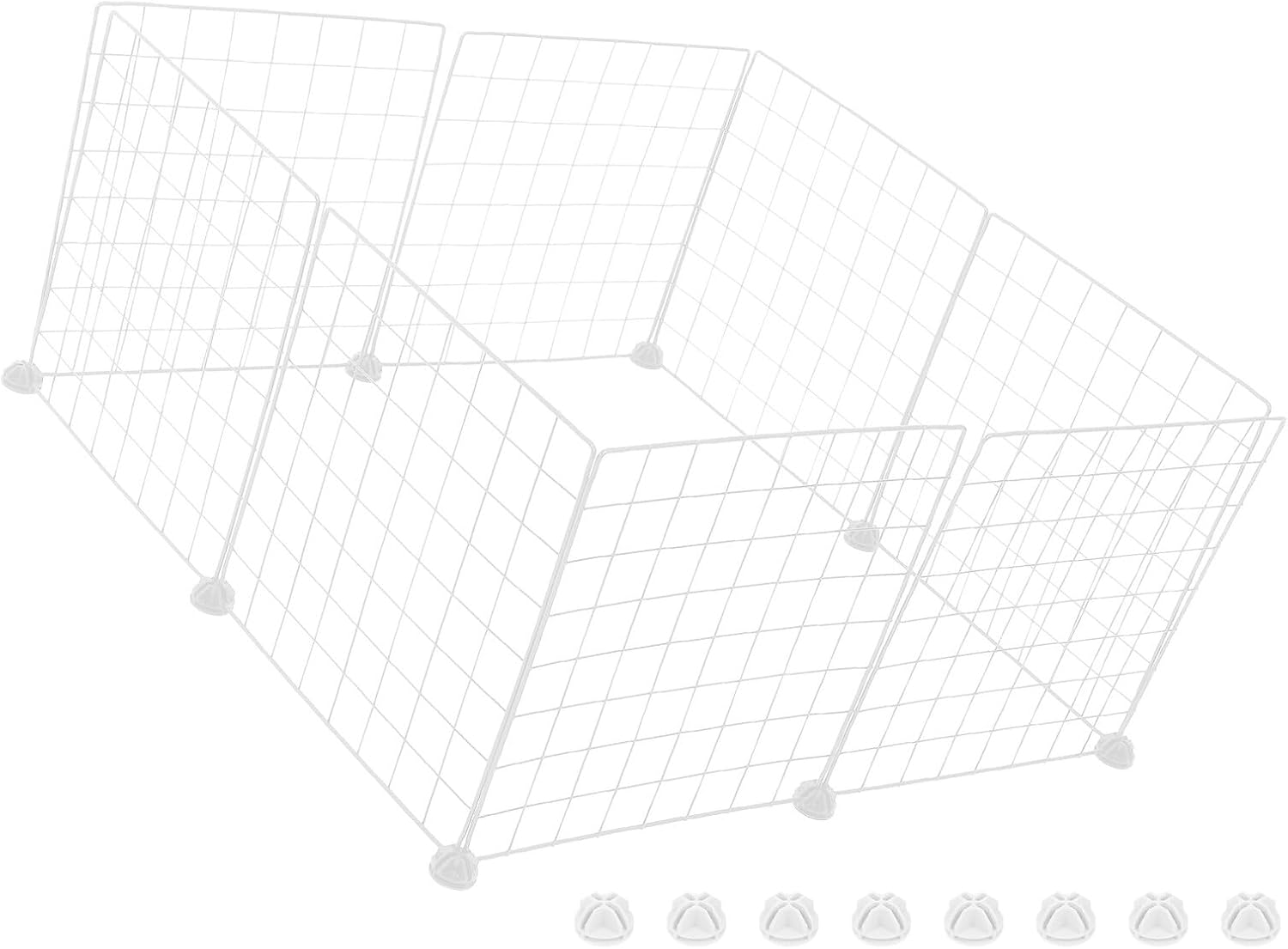 VALICLUD Small Animals Playpen 8pcs Metal Wire Pet Fence Panels with 16 Buckles White Portable Cage Yard Fence for Guinea Pigs Rabbit Puppies Outdoor Use