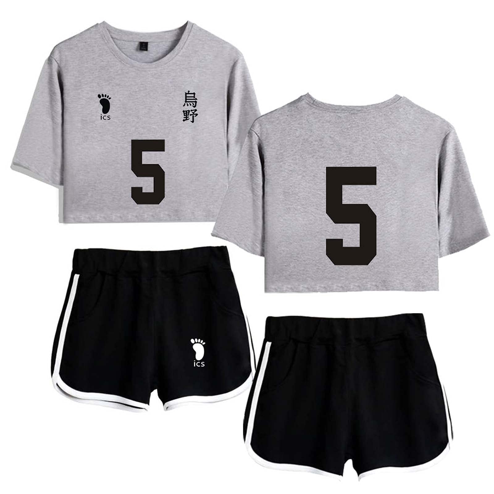 Damska dziewczęca koszulka anime Haikyuu Crop Top i szorty Letni dwuczęściowy zestaw Karasuno High School Kozume Kenma Gakuen Koukou Cosplay Dresy