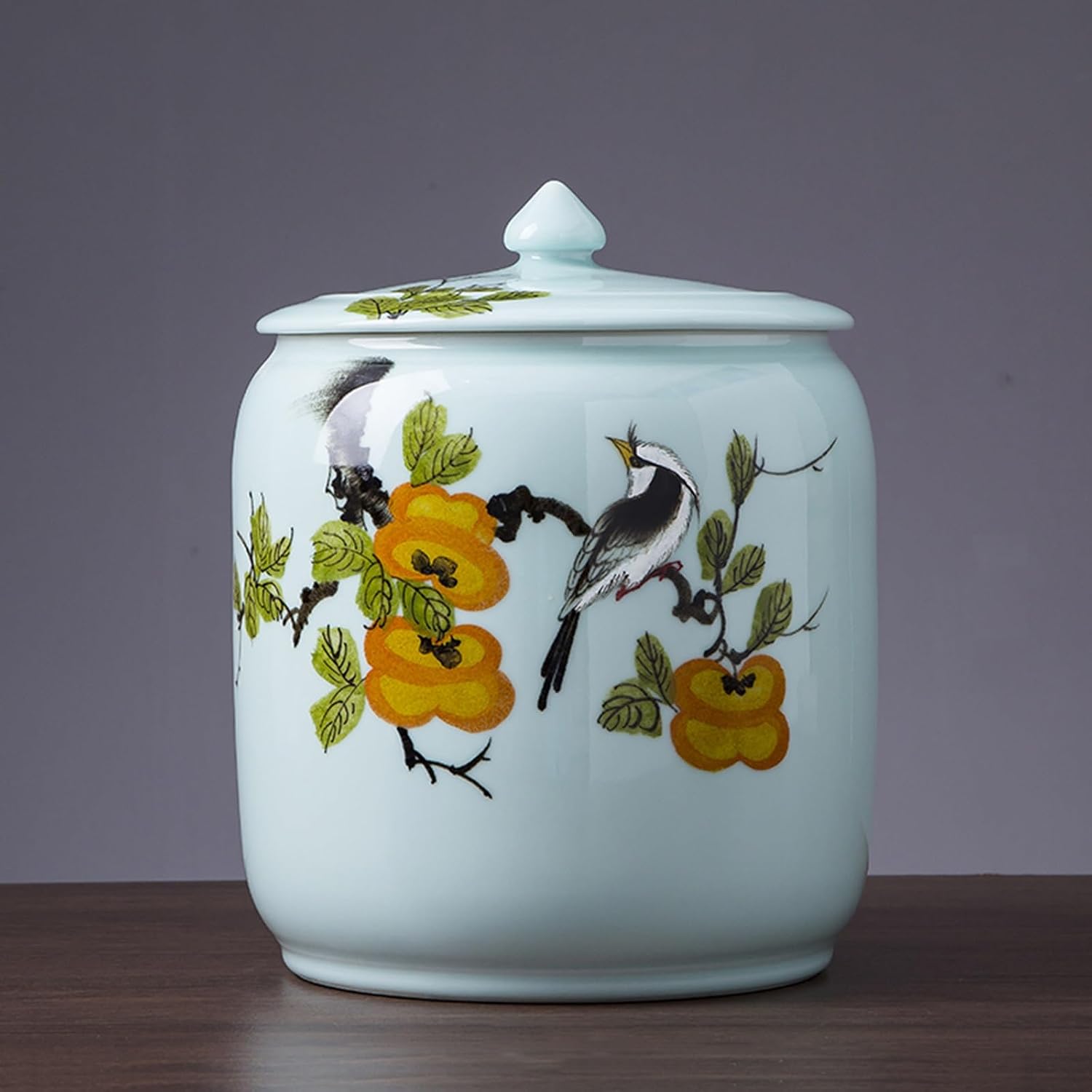 Classic Rice Ceramic Container，Grain Jar with Lid Sealed Rice Storage Jar，Classic Food Storage Porcelain Bottle, for Rice, Flour, Pet Food(Swallows)