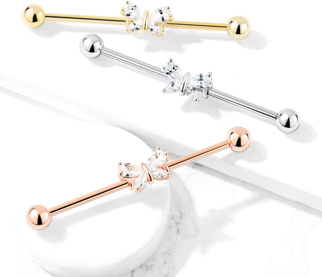 Pierced Owl - CZ Crystal Butterfly Industrial Barbell