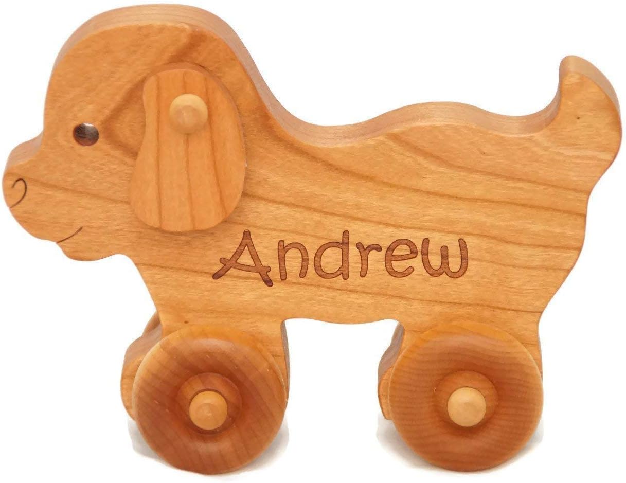Wooden Puppy Toy Car – Easter Basket Gift for Toddlers & Kids, Handmade Wooden Puppy Push Toy, Natural Wood Animal Toy