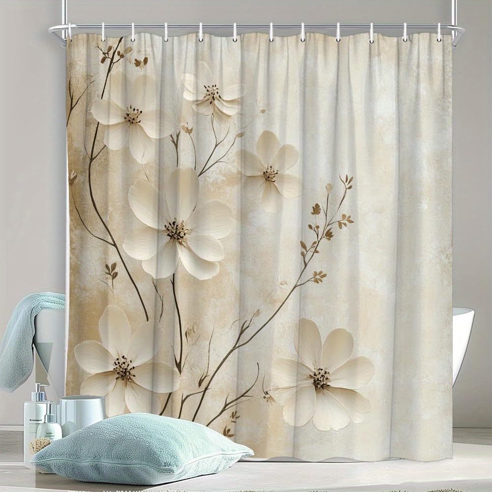 GLWDMB 1 Piece 120x180CM Vintage Floral Printed Shower Curtain With Hook, Polyester, for Windows And Walls, Bathtub, Bathroom, Machine Washable, All Season Universal