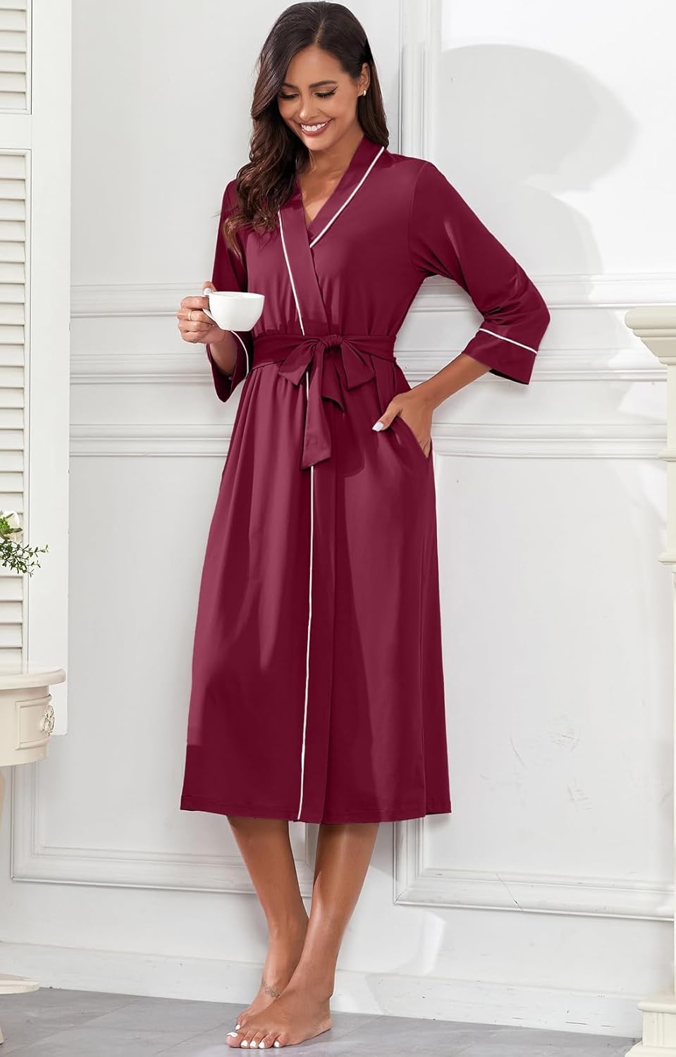 PrinStory Womens Robe Long Knit Bathrobe Lightweight Soft Robes Ladies Bath Robe - Image 3